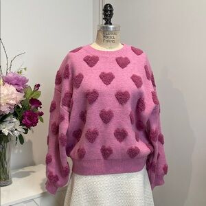 NWT Pink Purple Heart Pattern Chunky Oversized Sweater